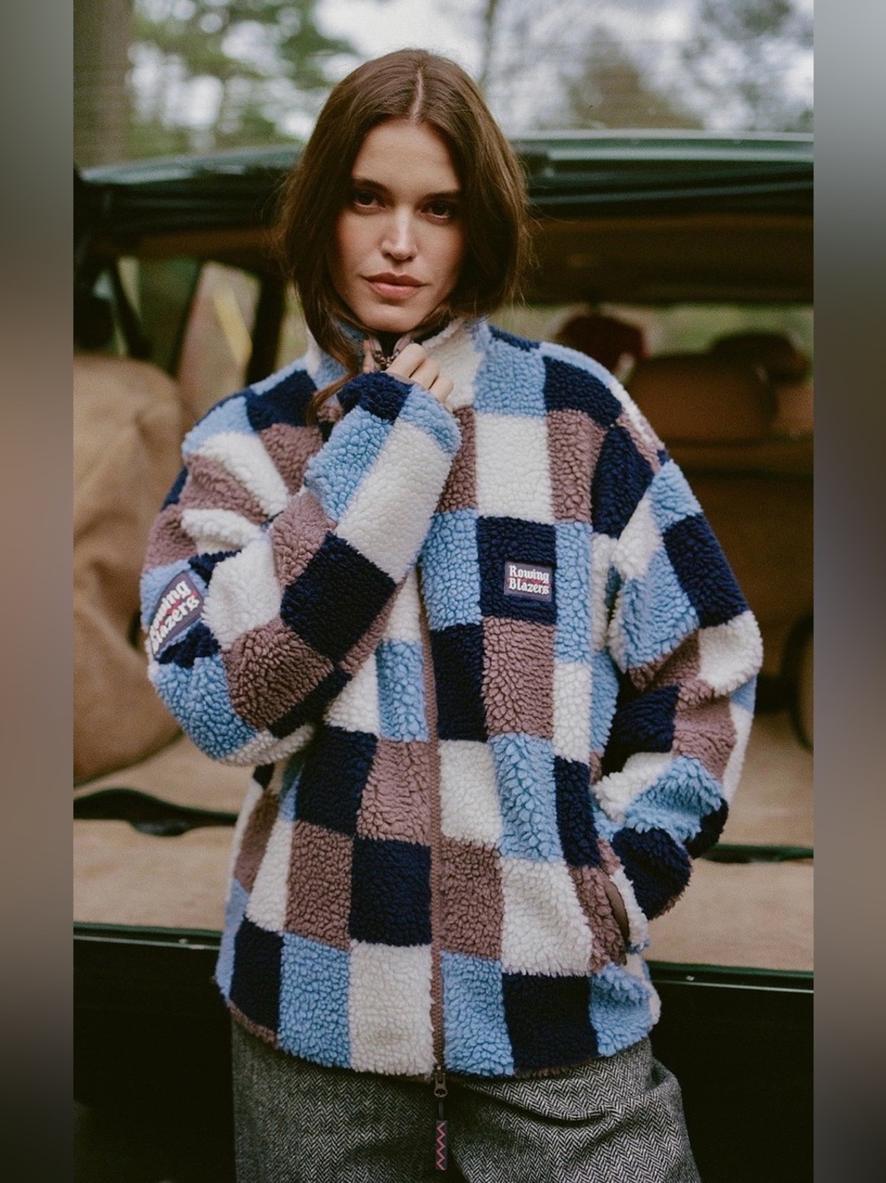 Rowing Blazers Patchwork Sherpa Jacket Blue Multi